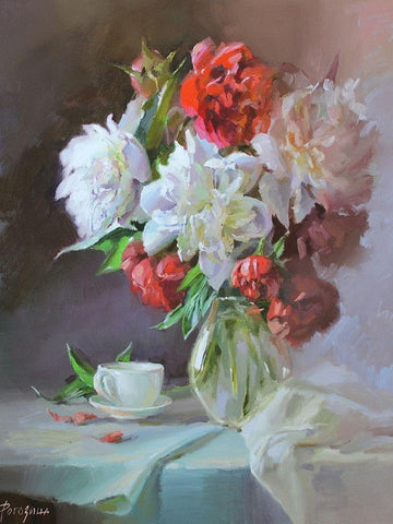 Still Life with a cup White Modern Wood Framed Art Print with Double Matting by Rogozina, Svetlana