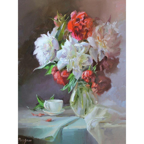 Still Life with a cup White Modern Wood Framed Art Print by Rogozina, Svetlana