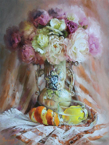 Still Life with Lemon Black Ornate Wood Framed Art Print with Double Matting by Rogozina, Svetlana