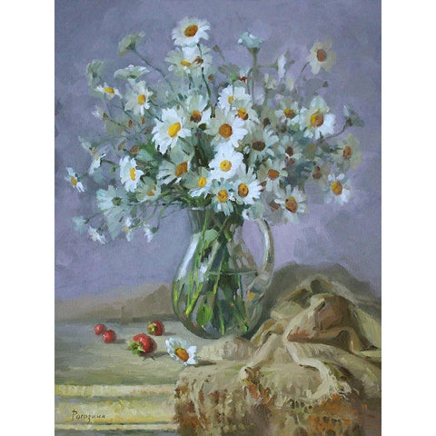 Still Life with Daisies Black Modern Wood Framed Art Print with Double Matting by Rogozina, Svetlana