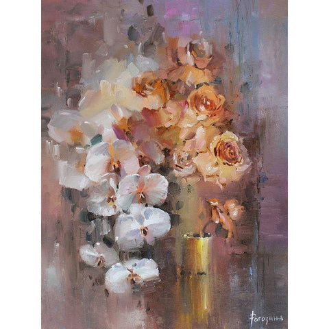 Melody of Flowers Black Modern Wood Framed Art Print by Rogozina, Svetlana