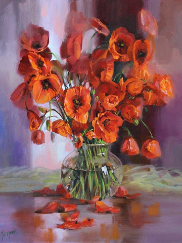 Poppies Black Ornate Wood Framed Art Print with Double Matting by Rogozina, Svetlana