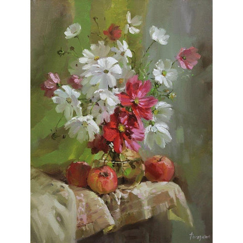 Red and White Flowers Black Modern Wood Framed Art Print with Double Matting by Rogozina, Svetlana