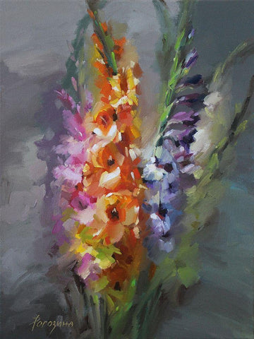 Bouquet with Gladiolus White Modern Wood Framed Art Print with Double Matting by Rogozina, Svetlana