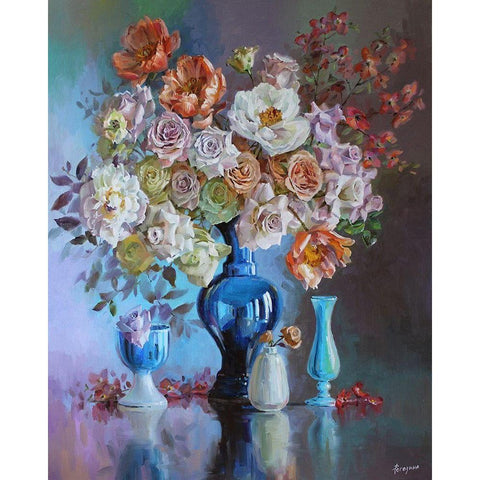 Big Bouquet of Tender Roses Black Modern Wood Framed Art Print with Double Matting by Rogozina, Svetlana