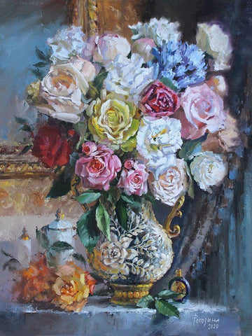 Holidays Bouquet White Modern Wood Framed Art Print with Double Matting by Rogozina, Svetlana