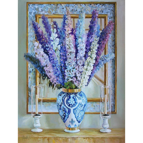 Delphinium Flowers White Modern Wood Framed Art Print by Rogozina, Svetlana