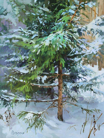 Winter Tree Black Ornate Wood Framed Art Print with Double Matting by Rogozina, Svetlana