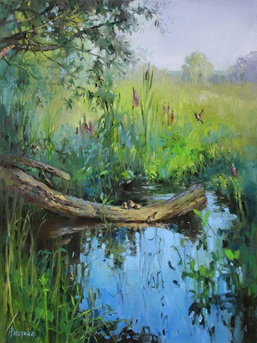 A Hot Day White Modern Wood Framed Art Print with Double Matting by Rogozina, Svetlana