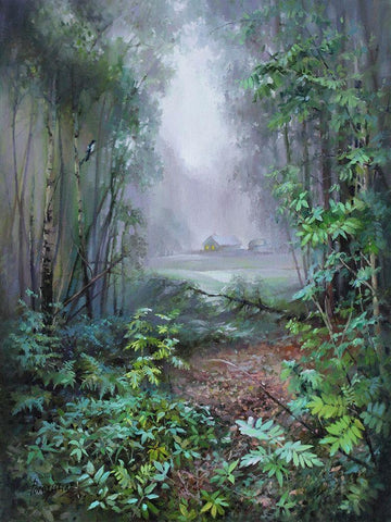 Owergrown Road White Modern Wood Framed Art Print with Double Matting by Rogozina, Svetlana