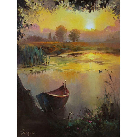 Sunset White Modern Wood Framed Art Print by Rogozina, Svetlana