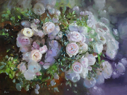 Aromat of Roses Black Ornate Wood Framed Art Print with Double Matting by Rogozina, Svetlana