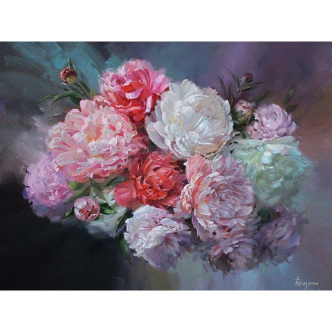 Just Peonies Black Modern Wood Framed Art Print with Double Matting by Rogozina, Svetlana