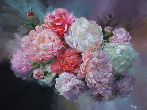 Just Peonies Black Ornate Wood Framed Art Print with Double Matting by Rogozina, Svetlana