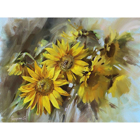 Sketch of a Sunflower Black Modern Wood Framed Art Print with Double Matting by Rogozina, Svetlana