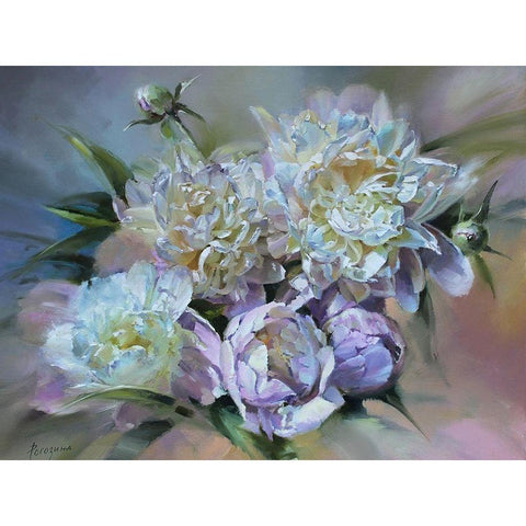 Tender Peonies II White Modern Wood Framed Art Print by Rogozina, Svetlana