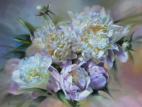 Tender Peonies II Black Ornate Wood Framed Art Print with Double Matting by Rogozina, Svetlana