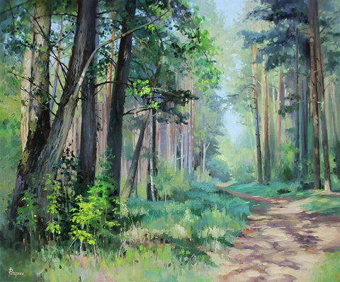 Summer in a pine Forest Black Ornate Wood Framed Art Print with Double Matting by Rogozina, Svetlana