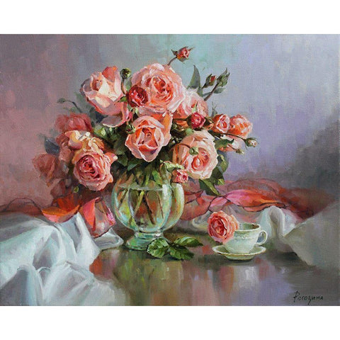 Still Life with Roses Gold Ornate Wood Framed Art Print with Double Matting by Rogozina, Svetlana