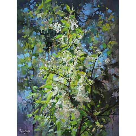 Bird Cherry Black Modern Wood Framed Art Print with Double Matting by Rogozina, Svetlana