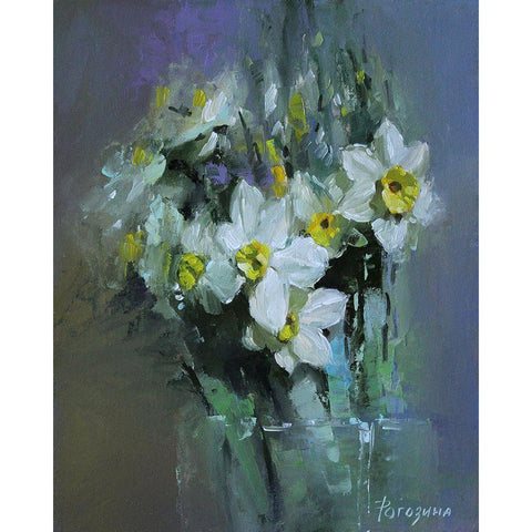 Daffodils Black Modern Wood Framed Art Print by Rogozina, Svetlana