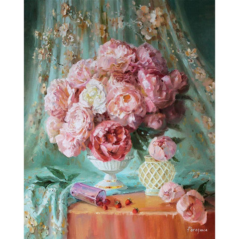 Still Life with Peonies White Modern Wood Framed Art Print by Rogozina, Svetlana