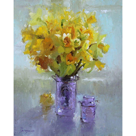 Daffodils by the Window White Modern Wood Framed Art Print by Rogozina, Svetlana