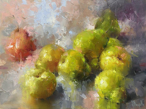 Still Life with a Red Pear Black Ornate Wood Framed Art Print with Double Matting by Singatullin, Marsel