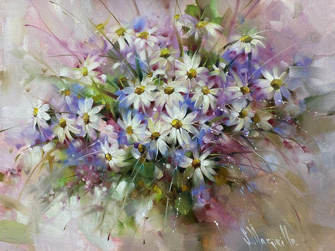 Summer Bouquet White Modern Wood Framed Art Print with Double Matting by Singatullin, Marsel