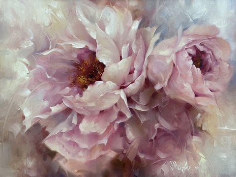 Pink Peonies White Modern Wood Framed Art Print with Double Matting by Singatullin, Marsel