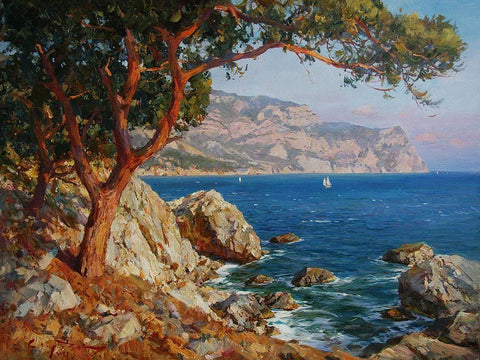 Rocky Coast III Black Ornate Wood Framed Art Print with Double Matting by Sviridov, Sergei