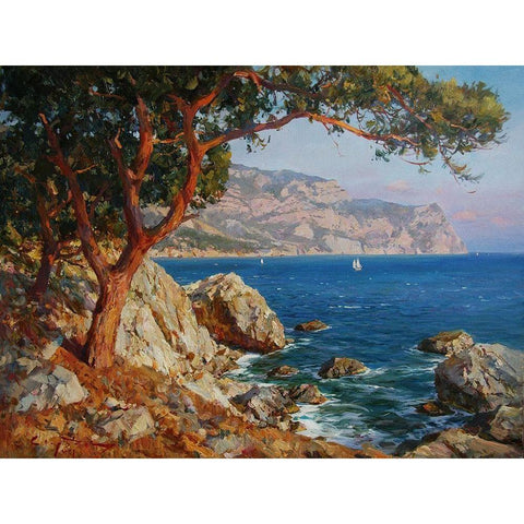 Rocky Coast III White Modern Wood Framed Art Print by Sviridov, Sergei