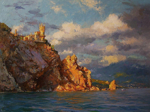 Swallows Nest Black Ornate Wood Framed Art Print with Double Matting by Sviridov, Sergei