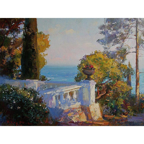 White Terrace by the Sea Black Modern Wood Framed Art Print by Sviridov, Sergei
