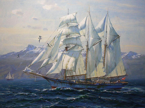 Sailing Boat I Black Ornate Wood Framed Art Print with Double Matting by Sviridov, Sergei