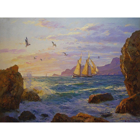 Rocky Coast IV Gold Ornate Wood Framed Art Print with Double Matting by Sviridov, Sergei