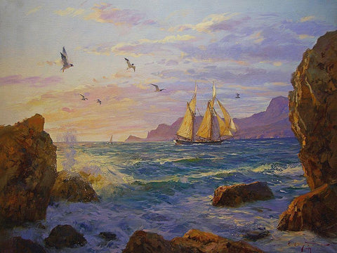 Rocky Coast IV White Modern Wood Framed Art Print with Double Matting by Sviridov, Sergei