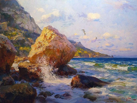 Rocky Coast VI White Modern Wood Framed Art Print with Double Matting by Sviridov, Sergei