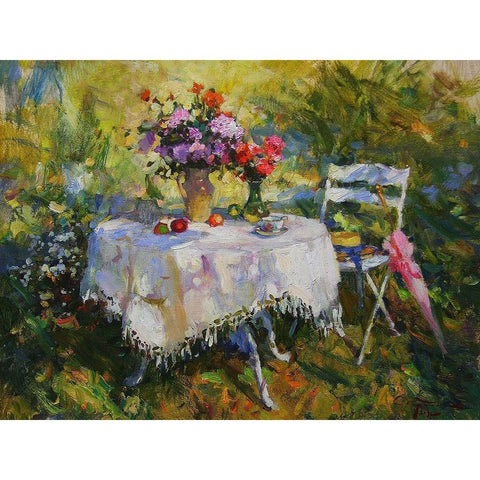 A Table in Garden IV Gold Ornate Wood Framed Art Print with Double Matting by Sviridov, Sergei