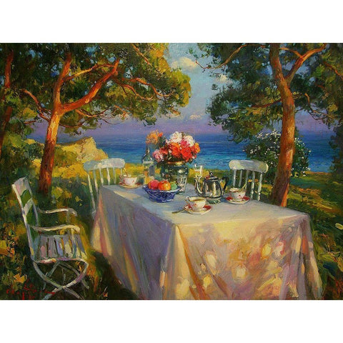 A Table in Garden V Gold Ornate Wood Framed Art Print with Double Matting by Sviridov, Sergei