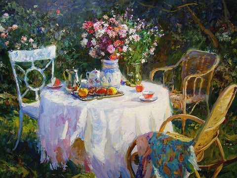 A Table in Garden VI Black Ornate Wood Framed Art Print with Double Matting by Sviridov, Sergei
