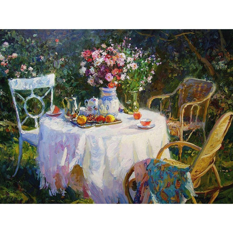 A Table in Garden VI Black Modern Wood Framed Art Print with Double Matting by Sviridov, Sergei