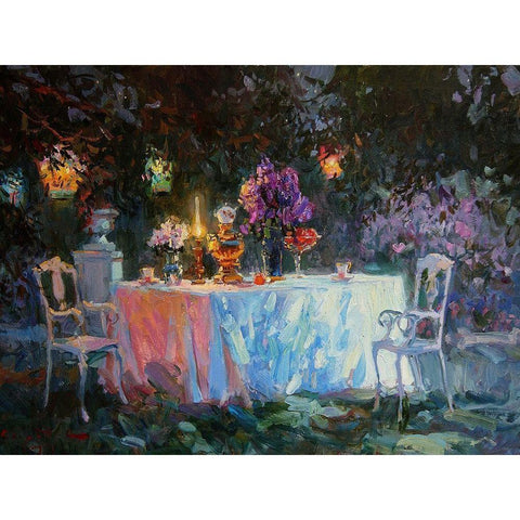 A Table in Garden VII Black Modern Wood Framed Art Print by Sviridov, Sergei