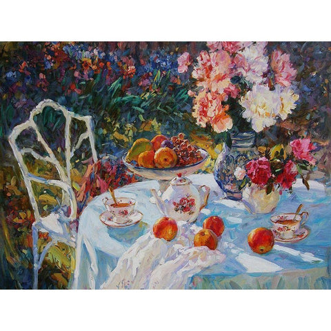 A Table in Garden VIII White Modern Wood Framed Art Print by Sviridov, Sergei
