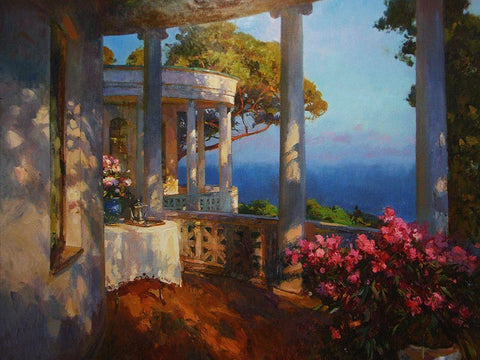 White House on the coast White Modern Wood Framed Art Print with Double Matting by Sviridov, Sergei