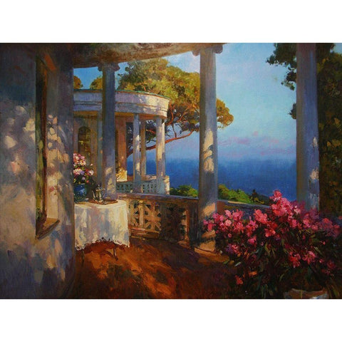 White House on the coast White Modern Wood Framed Art Print by Sviridov, Sergei