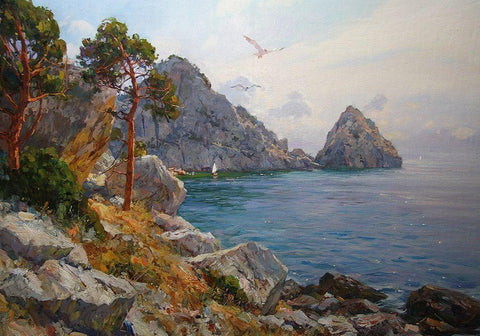 Rocky Coast XIV Black Ornate Wood Framed Art Print with Double Matting by Sviridov, Sergei