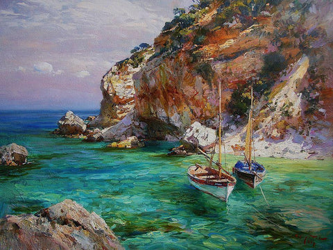 Rocky Coast XV White Modern Wood Framed Art Print with Double Matting by Sviridov, Sergei