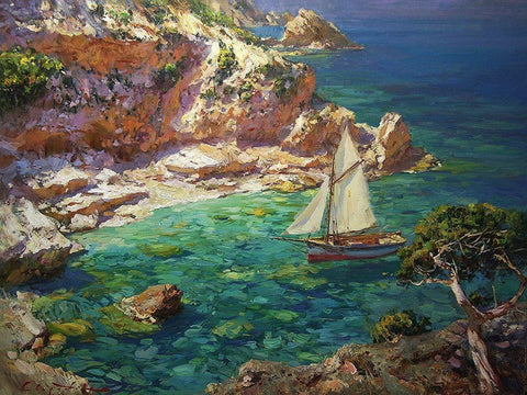 Rocky Coast XVI White Modern Wood Framed Art Print with Double Matting by Sviridov, Sergei