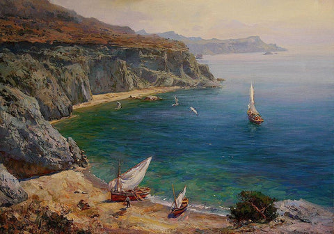 Rocky Coast XVII Black Ornate Wood Framed Art Print with Double Matting by Sviridov, Sergei